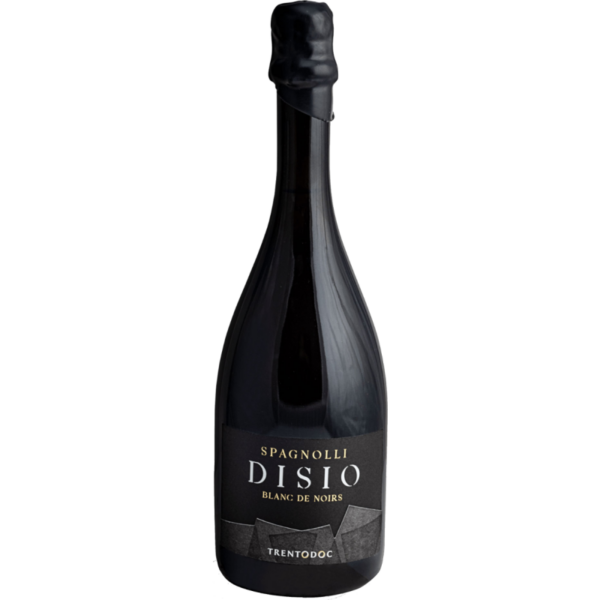 Bottiglia di Disìo 2018 Trento DOC Blanc De Noirs Extra Brut, Pinot Nero in purezza, affinato 54 mesi, dal perlage fine e brillante.